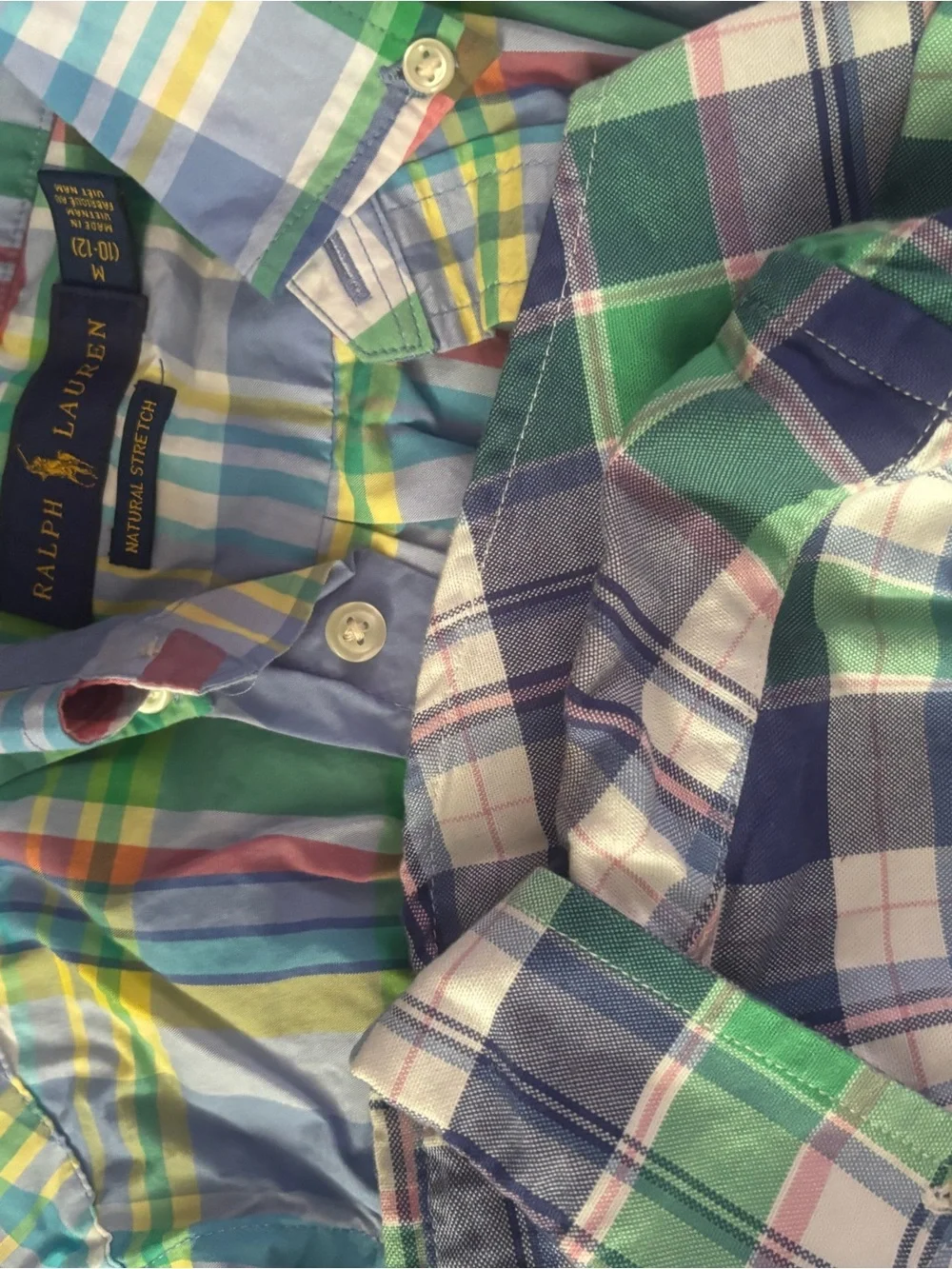 Lot of 4 Ralph Lauren Multicolor Plaid Cotton Button-Down Shirts — $60